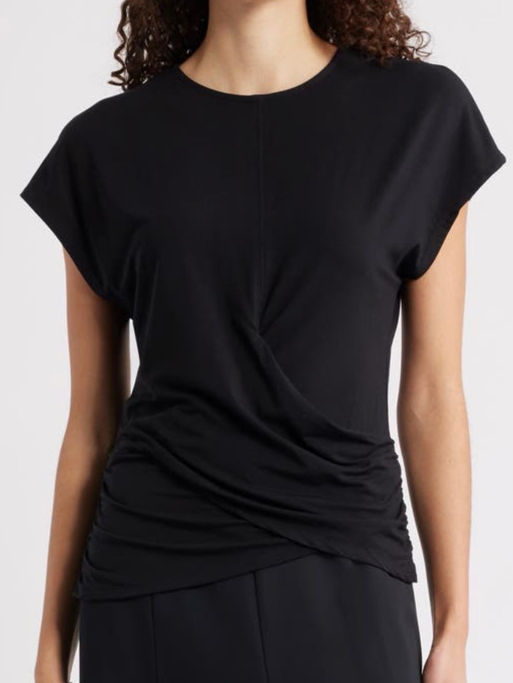 Nordstrom Women's Black Twist-Front Short Sleeve Top